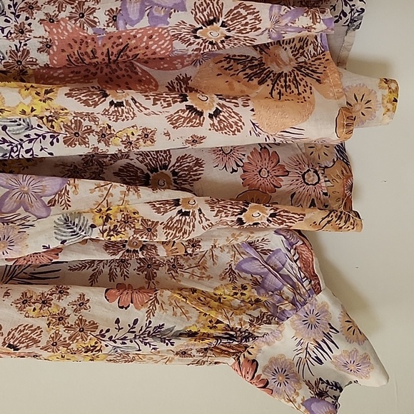 Anthropologie Karlie Floral  Puff Sleeve BOHO Pleat Top Pastel Size Small - Picture 9 of 16
